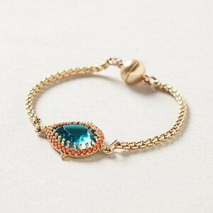 Anthropologie Orbite Gold Chain Bracelet with Turquoise Blue Crystal Charm